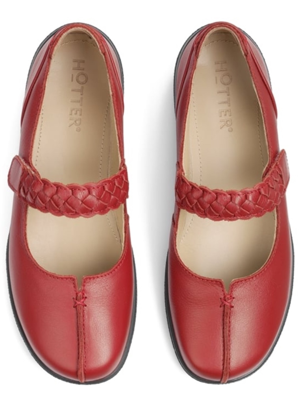Hotter Red Leather Mary Jane Comfort Flats Braided Strap Women's Size 10 or 42 - Picture 3 of 10
